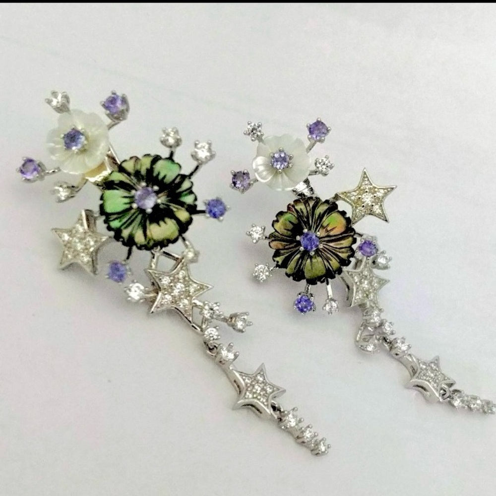 Artisan Tanzanite Floral Sterling Earrings - Picture 7 of 10